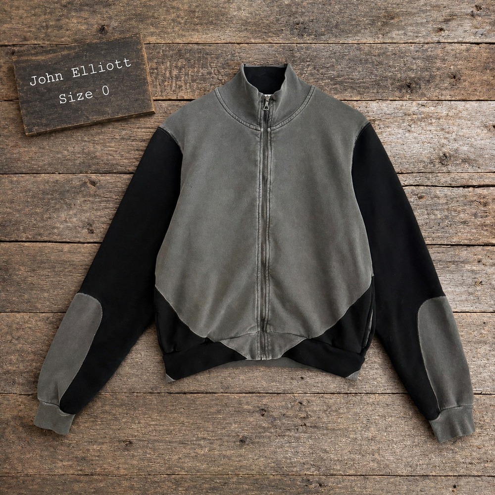 John Elliott Size 0 Small Colorblock Full Zip Jacket Grey Black Cotton USA Made